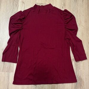 SHEIN Curve Burgundy Puff Sleeve Mock Neck Top 1XL